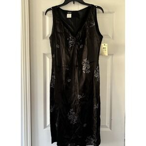 Vtg Esprit De Corp‎ 11/12 Silky Rayon Black Floral Midi Dress New